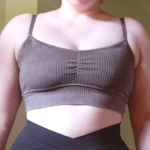 Offline by Aerie Ribbed Cotton Stonewashed Low-Impact Sports Bra Bralette Brown